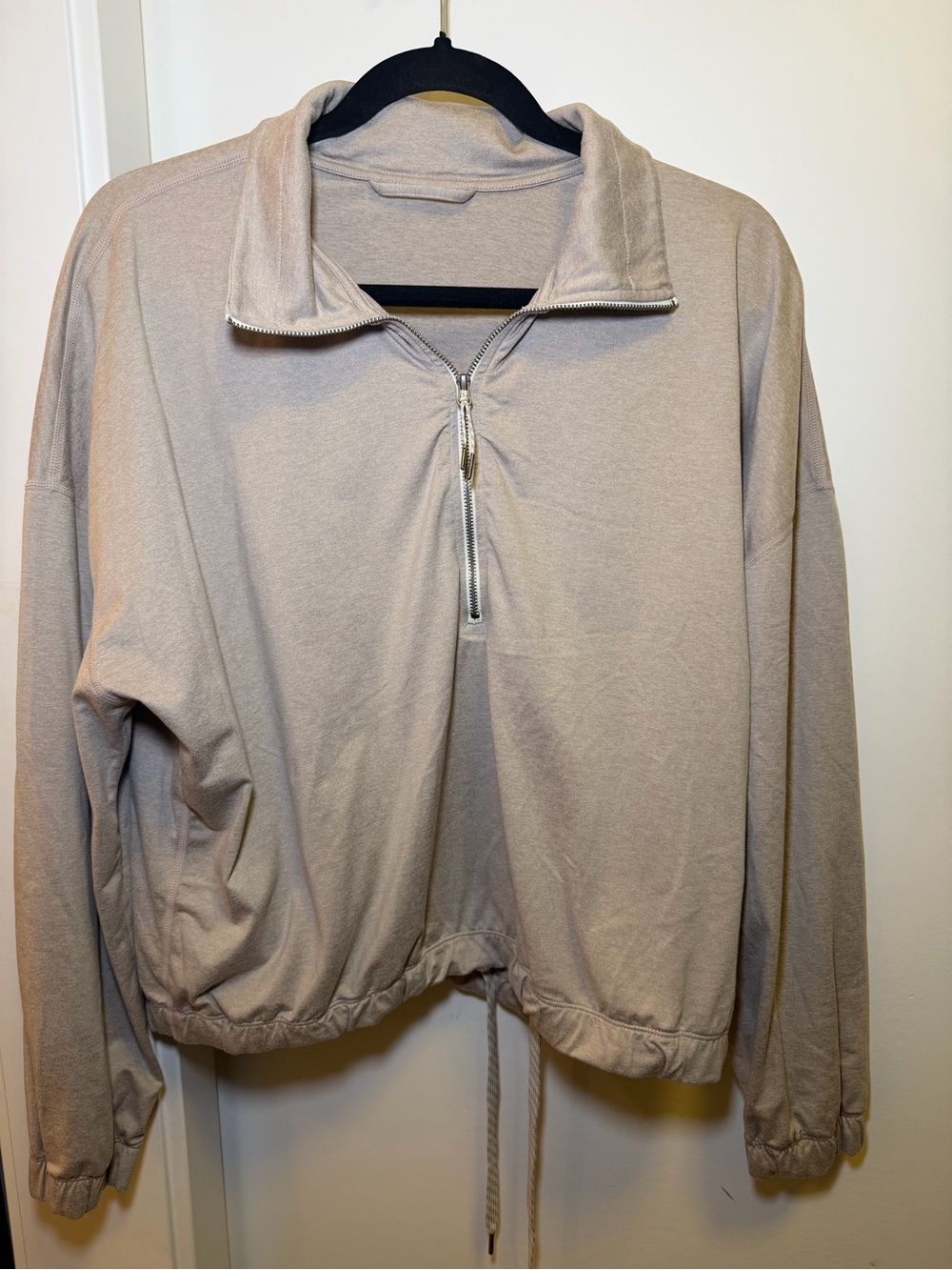 Vuori Taupe Half-Zip Drawstring Bomber Jacket
